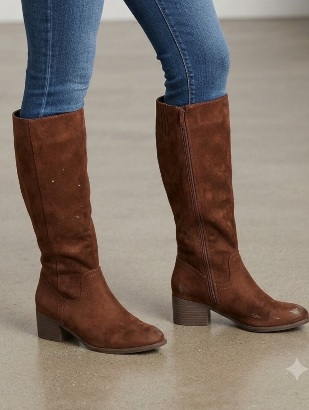 Universal Thread Brown Faux Suede Knee High Boots Low Block Heel Zip Size 6